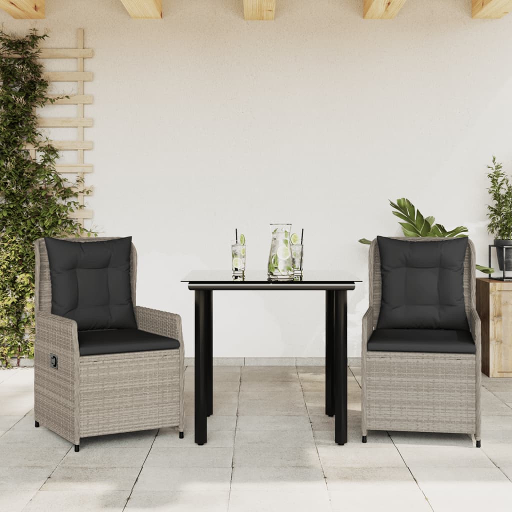 3-tlg. Garten-Essgruppe mit Kissen Schwarz Poly Rattan