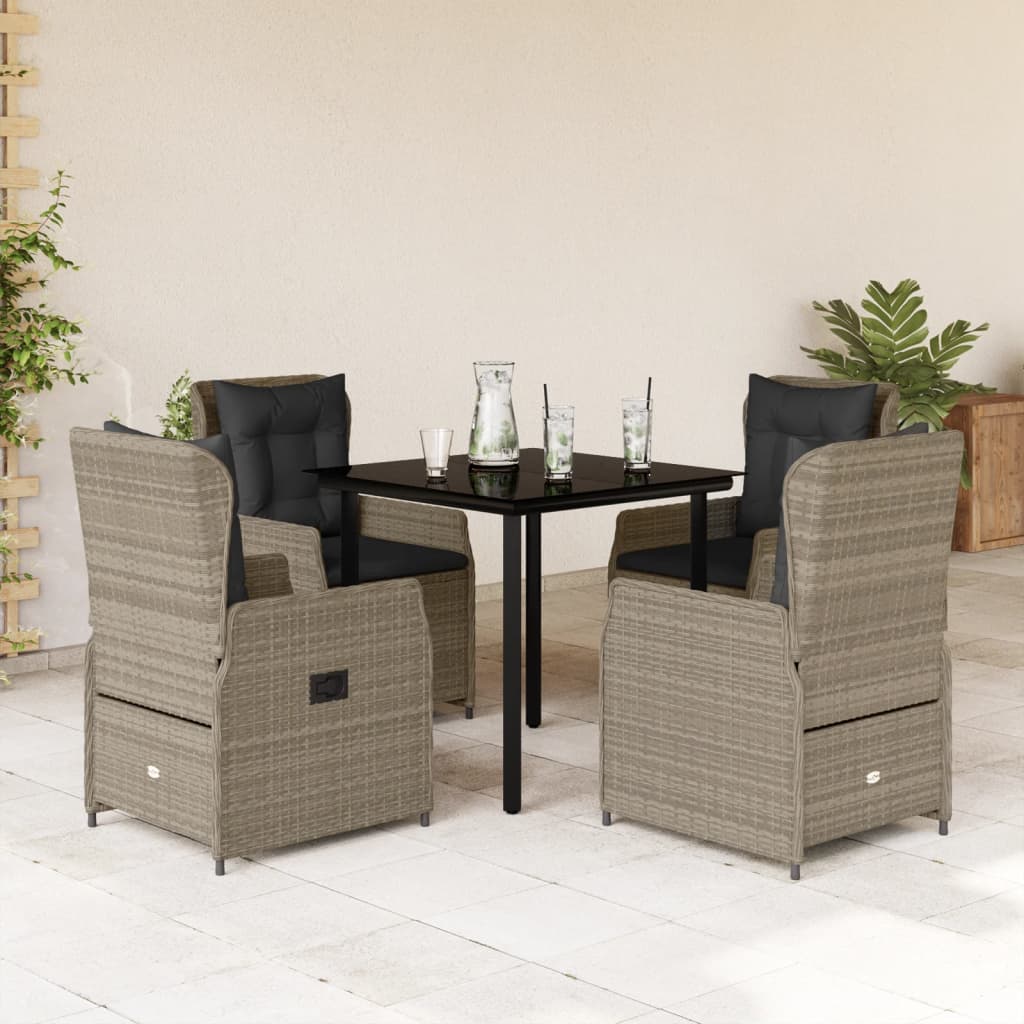 3-tlg. Garten-Essgruppe mit Kissen Schwarz Poly Rattan