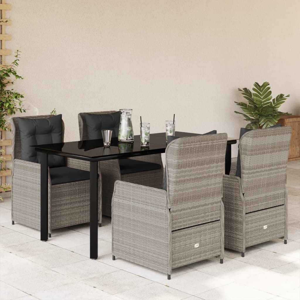 3-tlg. Garten-Essgruppe mit Kissen Schwarz Poly Rattan