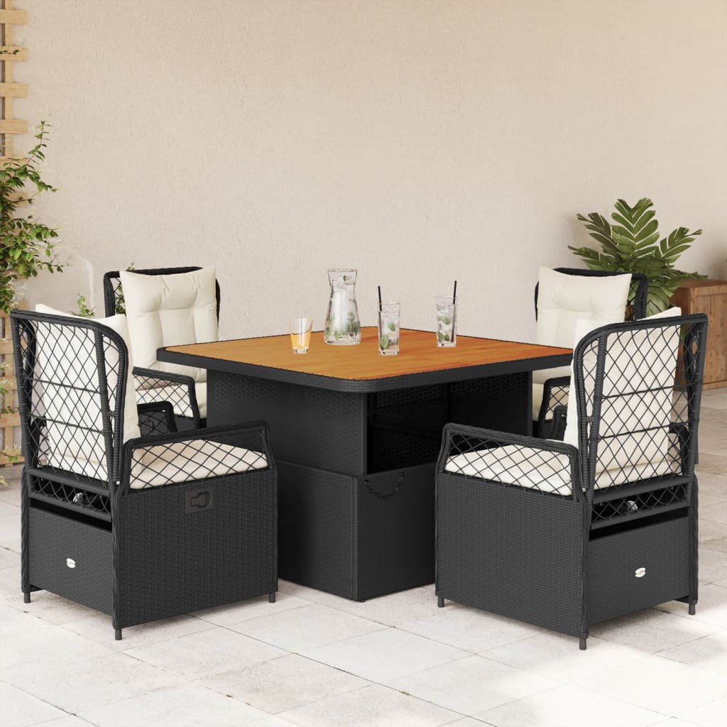 3-tlg. Garten-Essgruppe mit Kissen Schwarz Poly Rattan