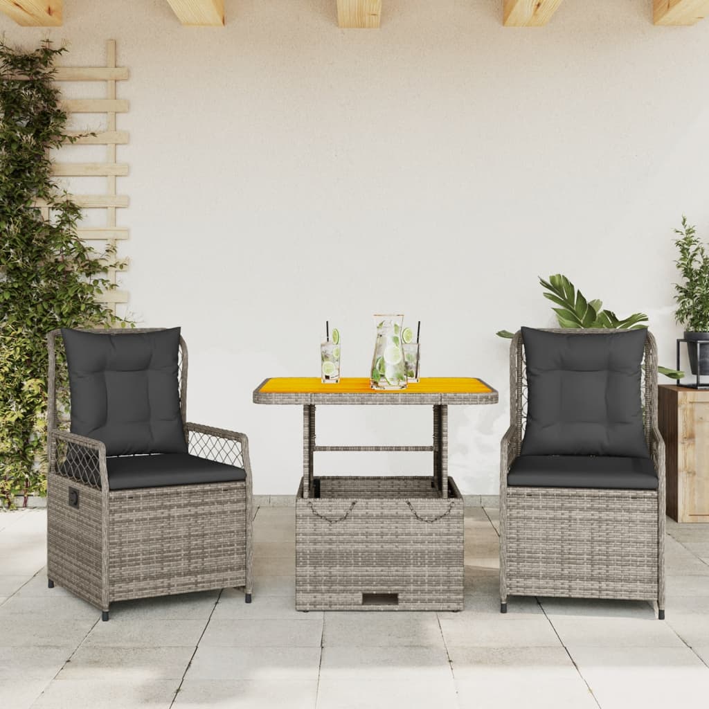 3-tlg. Garten-Essgruppe mit Kissen Schwarz Poly Rattan