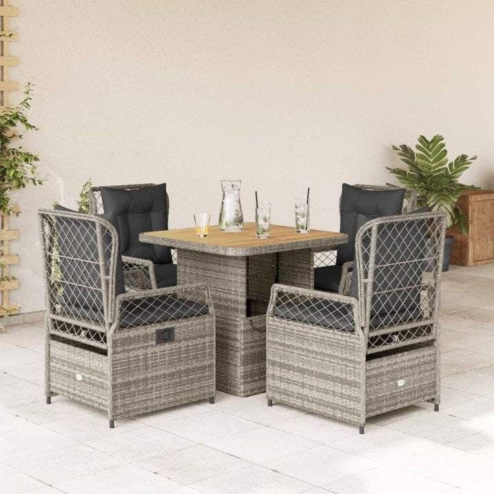 3-tlg. Garten-Essgruppe mit Kissen Schwarz Poly Rattan