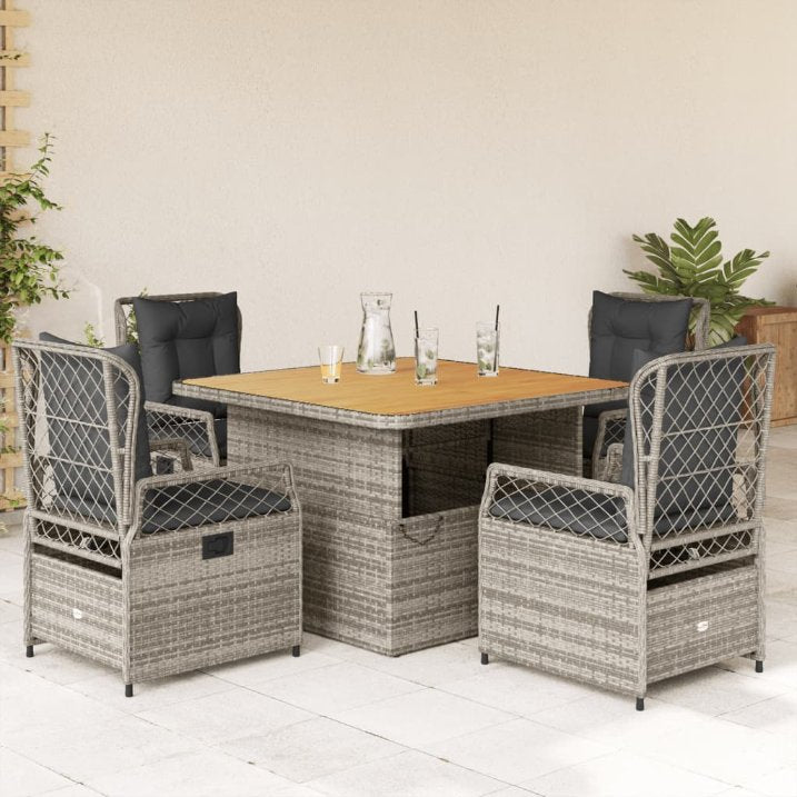 3-tlg. Garten-Essgruppe mit Kissen Schwarz Poly Rattan