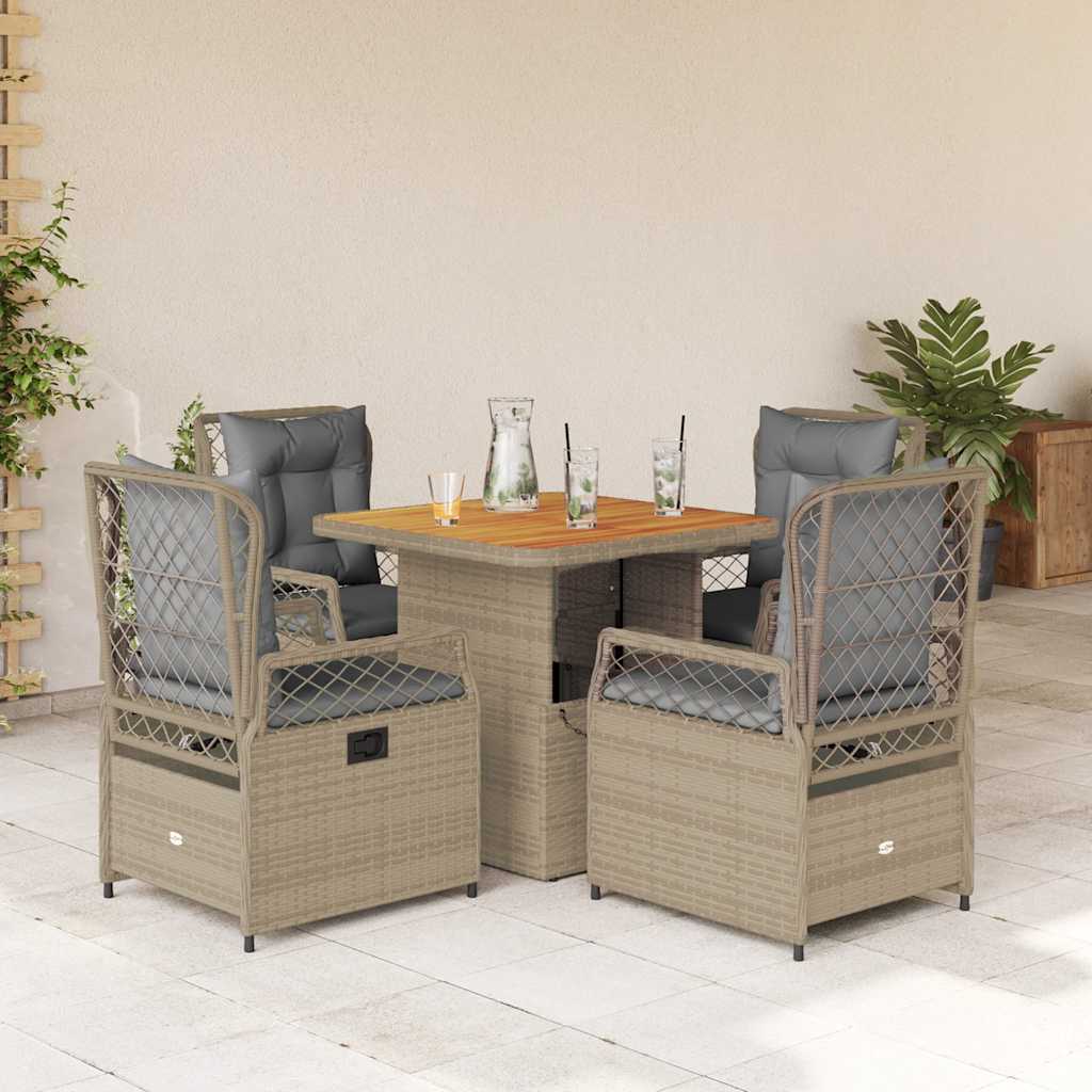 3-tlg. Garten-Essgruppe mit Kissen Schwarz Poly Rattan