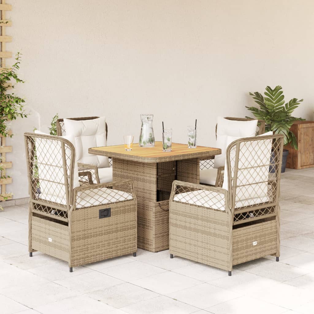 3-tlg. Garten-Essgruppe mit Kissen Schwarz Poly Rattan