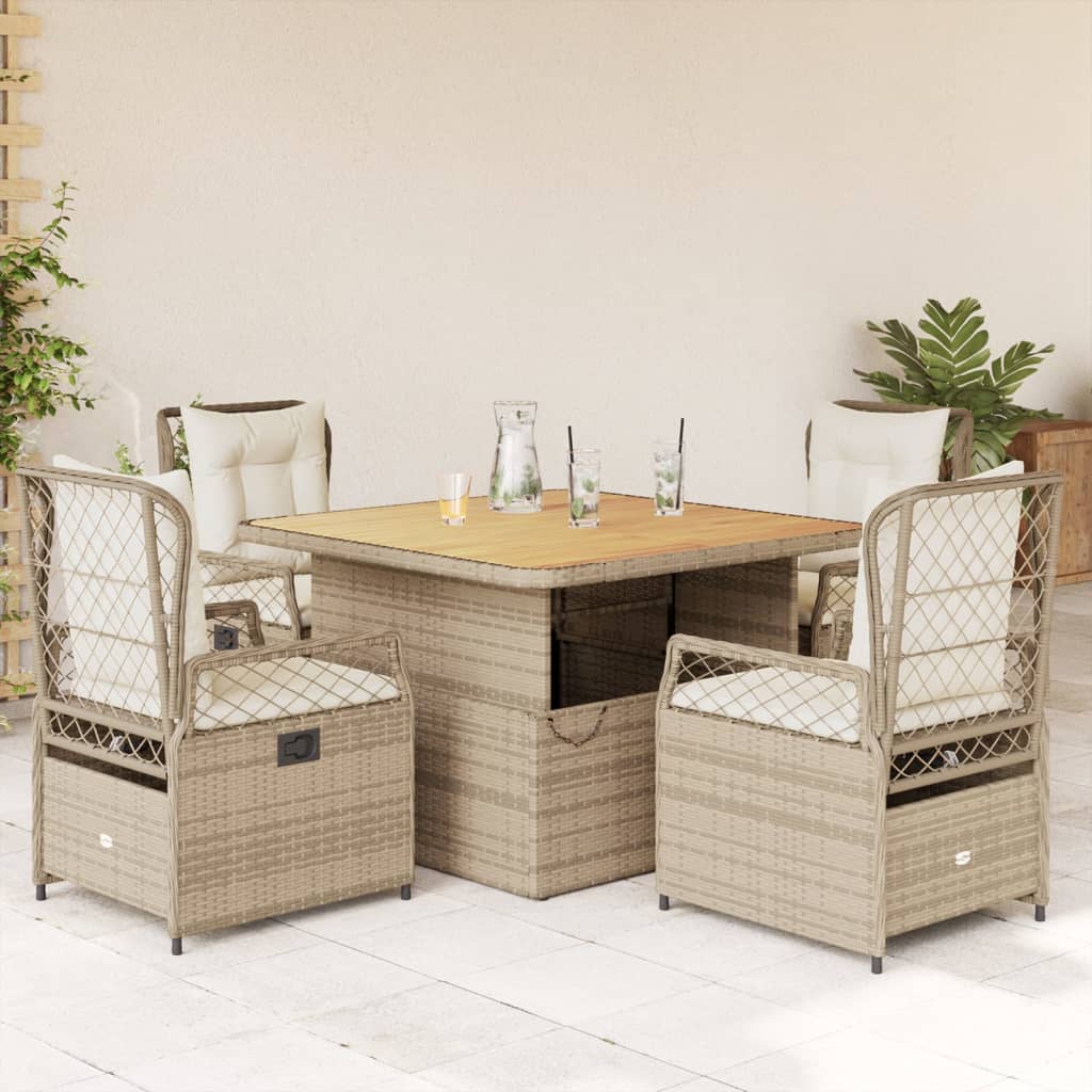3-tlg. Garten-Essgruppe mit Kissen Schwarz Poly Rattan