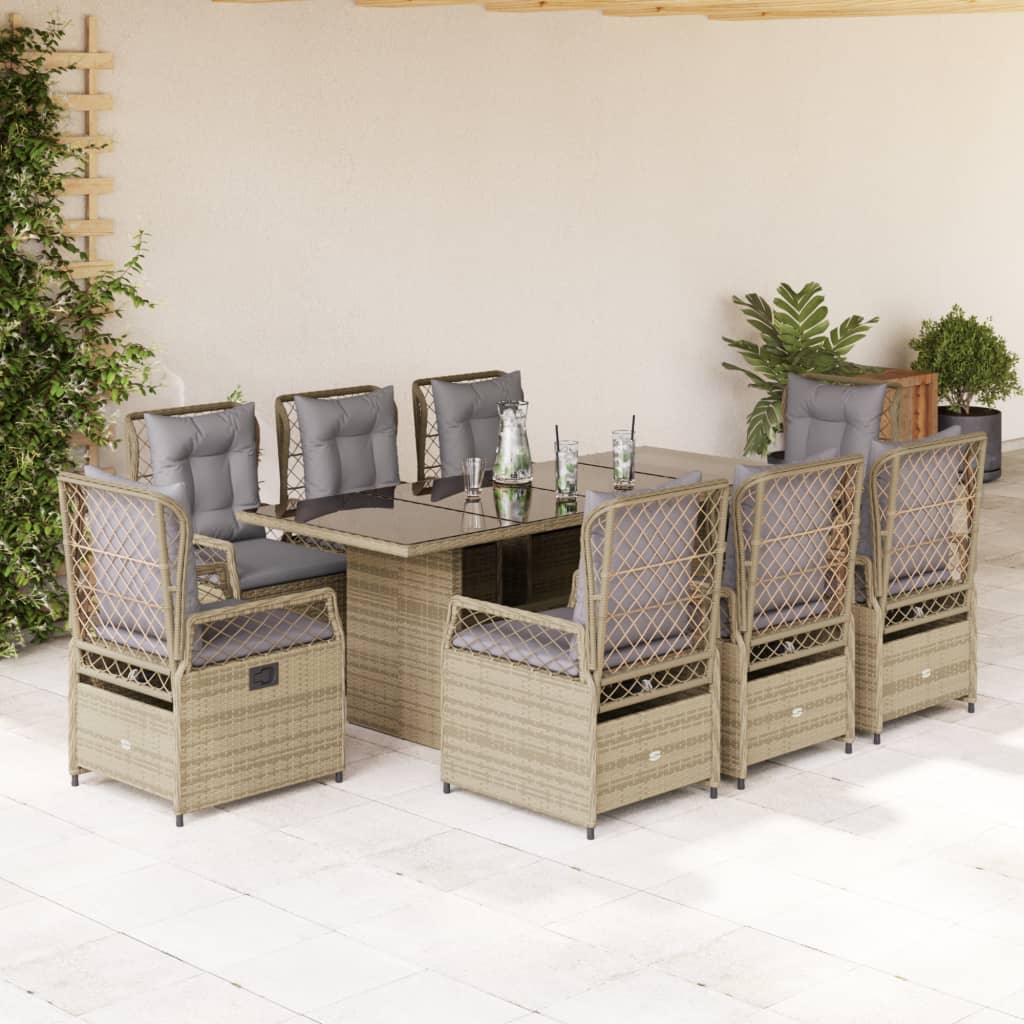 7-tlg. Garten-Essgruppe mit Kissen Schwarz Poly Rattan