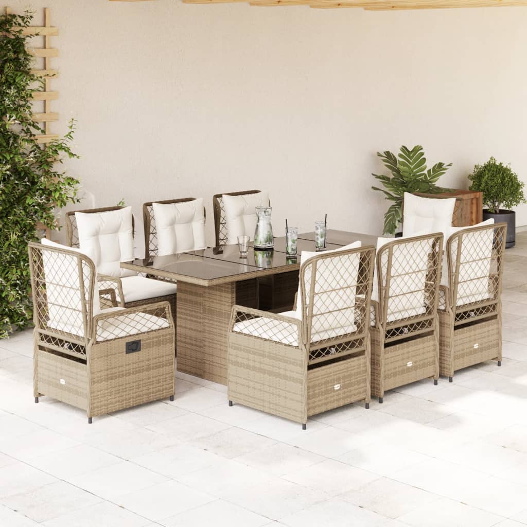 7-tlg. Garten-Essgruppe mit Kissen Schwarz Poly Rattan