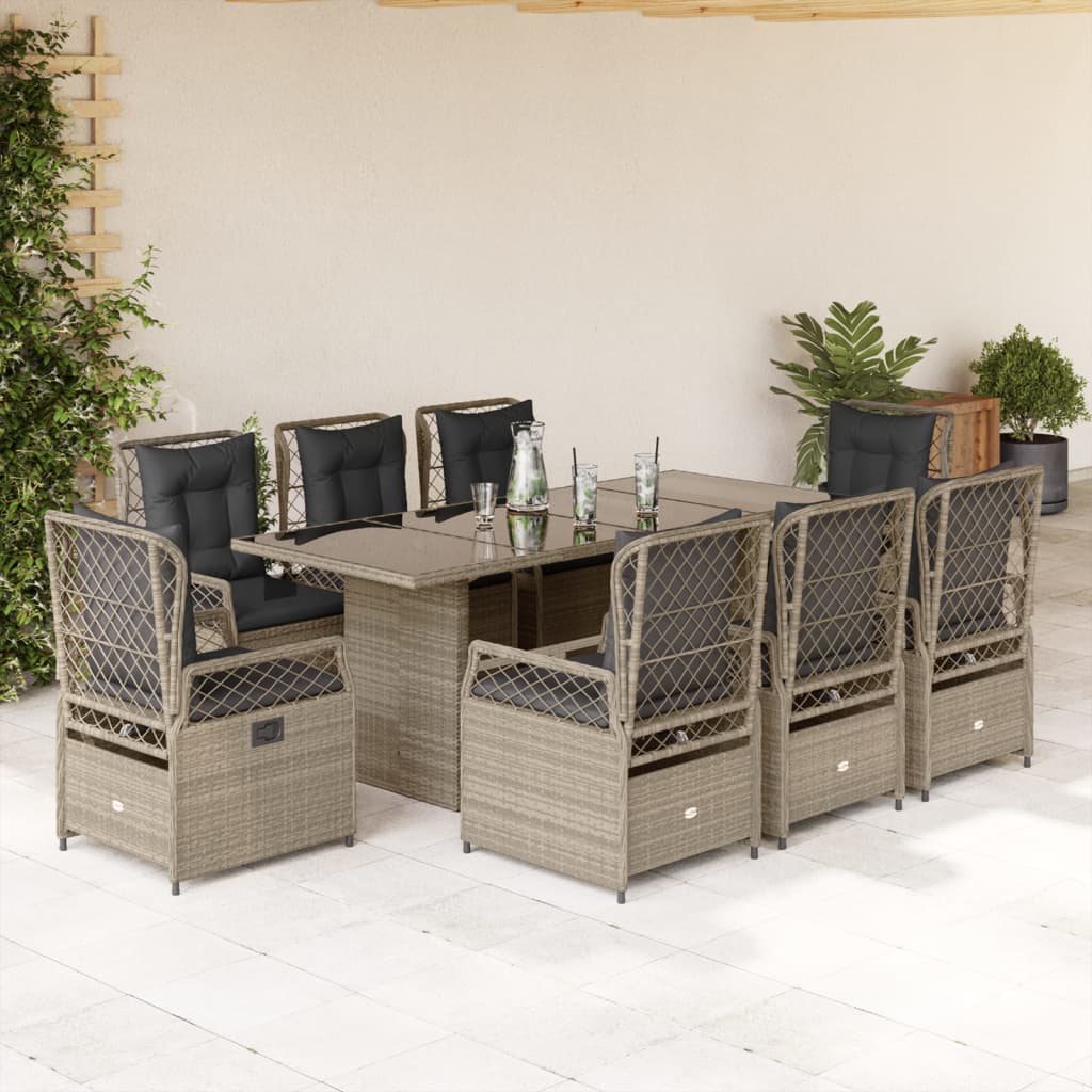 7-tlg. Garten-Essgruppe mit Kissen Schwarz Poly Rattan
