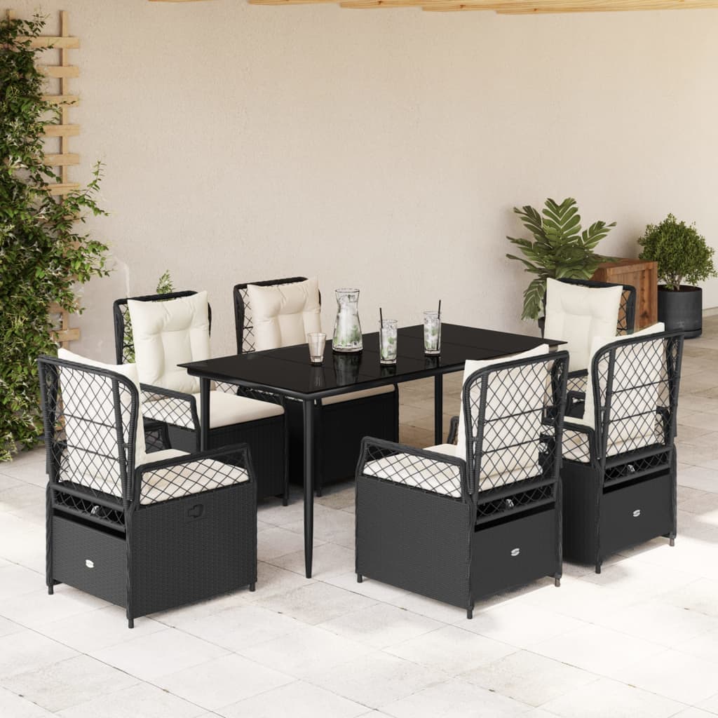 3-tlg. Garten-Essgruppe mit Kissen Schwarz Poly Rattan