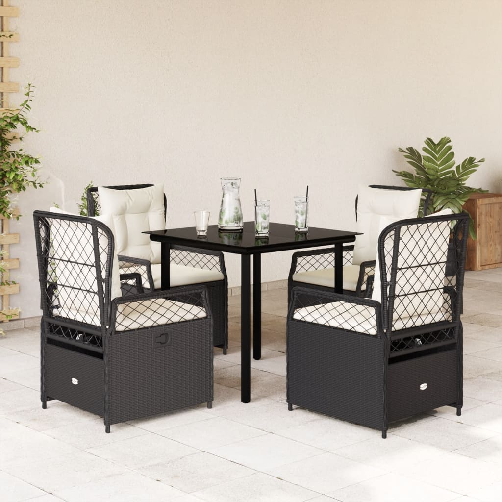 3-tlg. Garten-Essgruppe mit Kissen Schwarz Poly Rattan