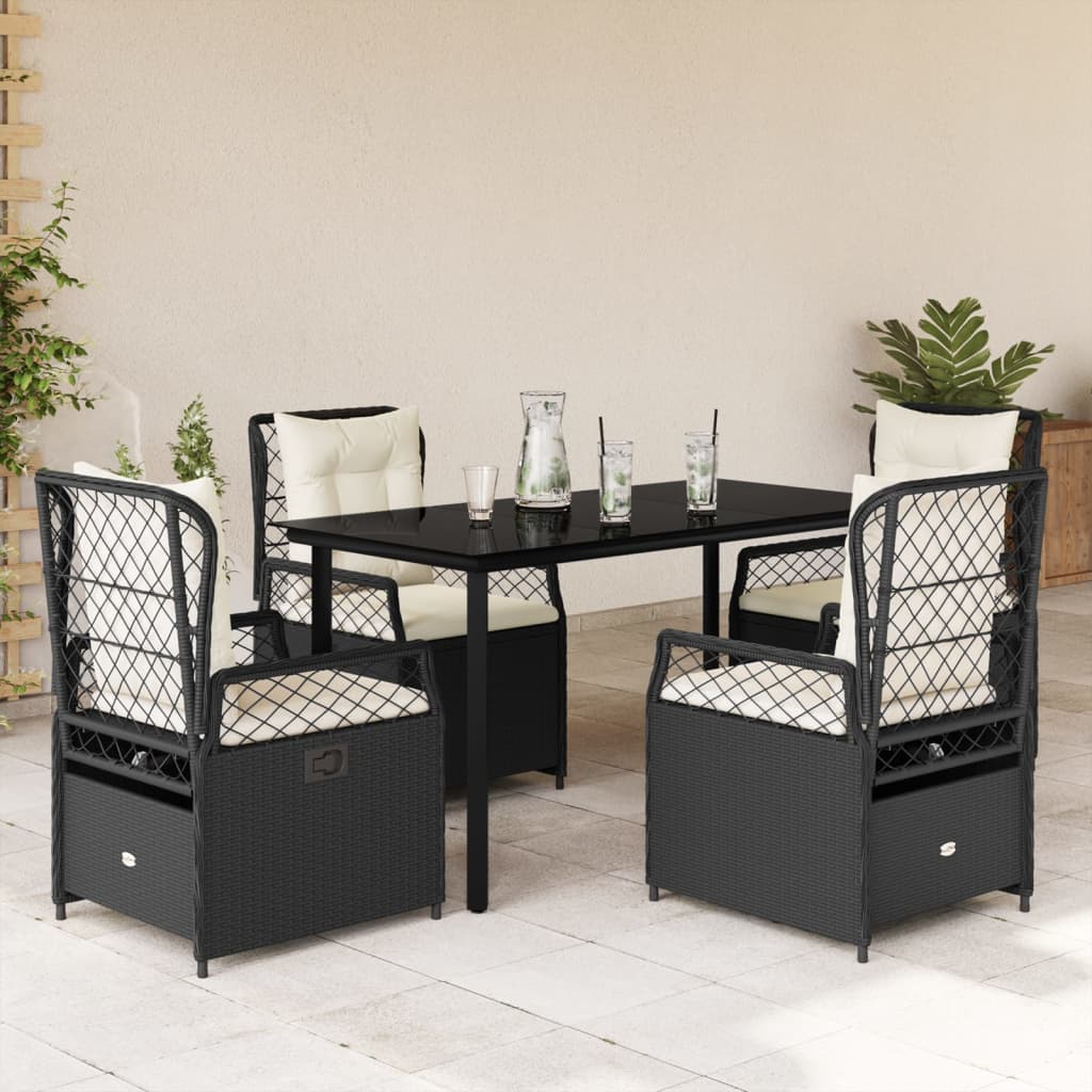 3-tlg. Garten-Essgruppe mit Kissen Schwarz Poly Rattan