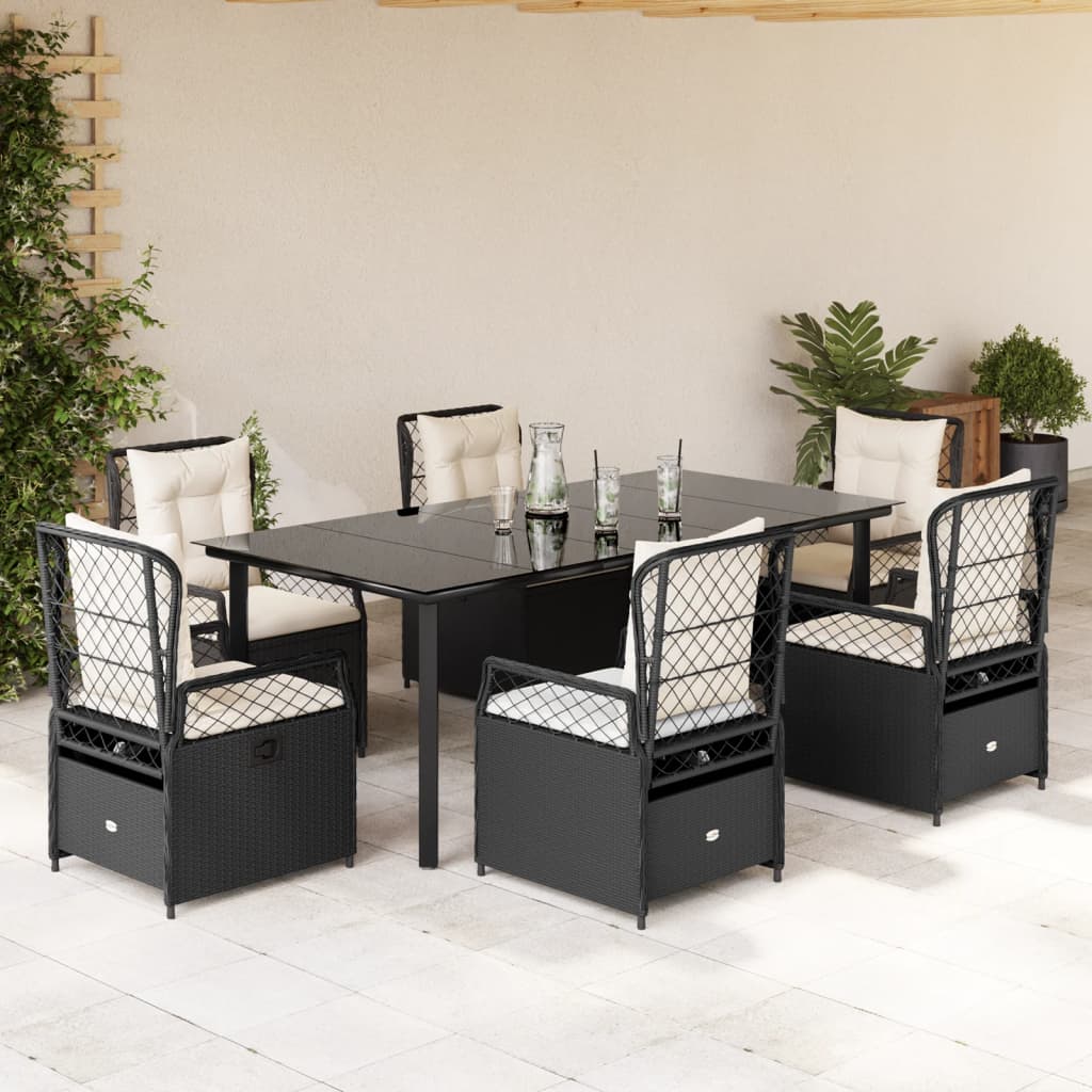 3-tlg. Garten-Essgruppe mit Kissen Schwarz Poly Rattan