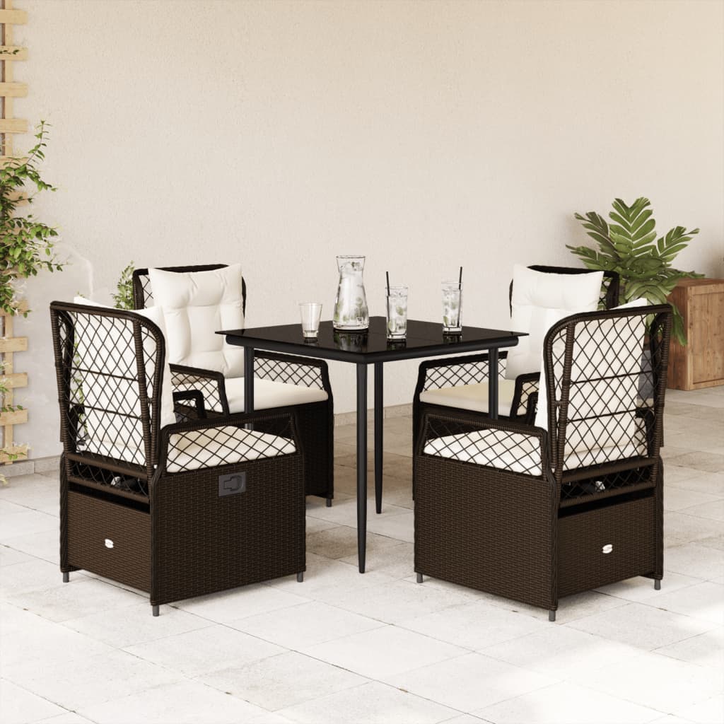 3-tlg. Garten-Essgruppe mit Kissen Schwarz Poly Rattan