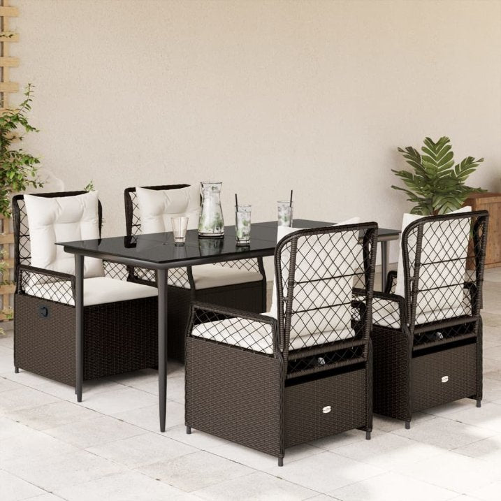 3-tlg. Garten-Essgruppe mit Kissen Schwarz Poly Rattan