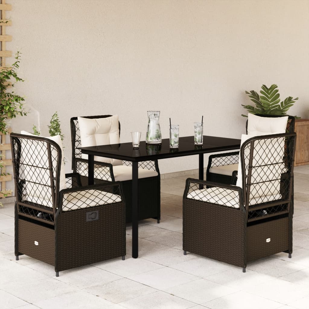 3-tlg. Garten-Essgruppe mit Kissen Schwarz Poly Rattan