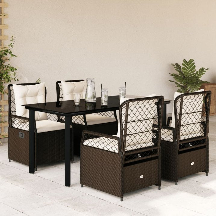 3-tlg. Garten-Essgruppe mit Kissen Schwarz Poly Rattan