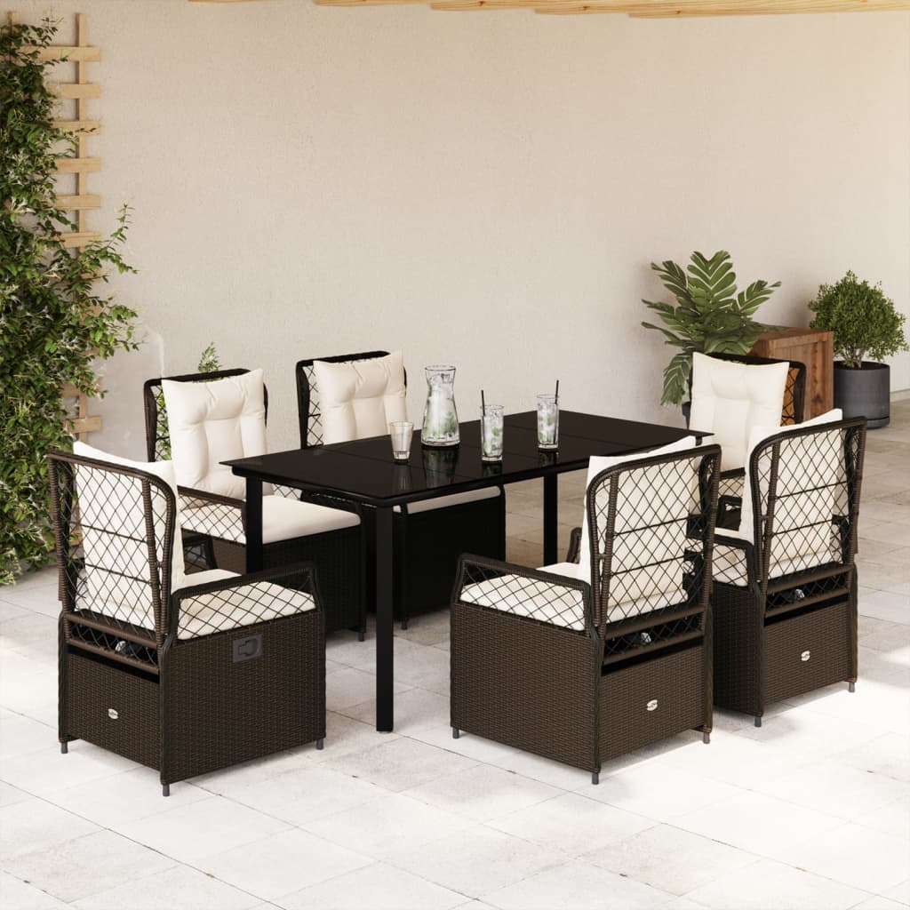3-tlg. Garten-Essgruppe mit Kissen Schwarz Poly Rattan