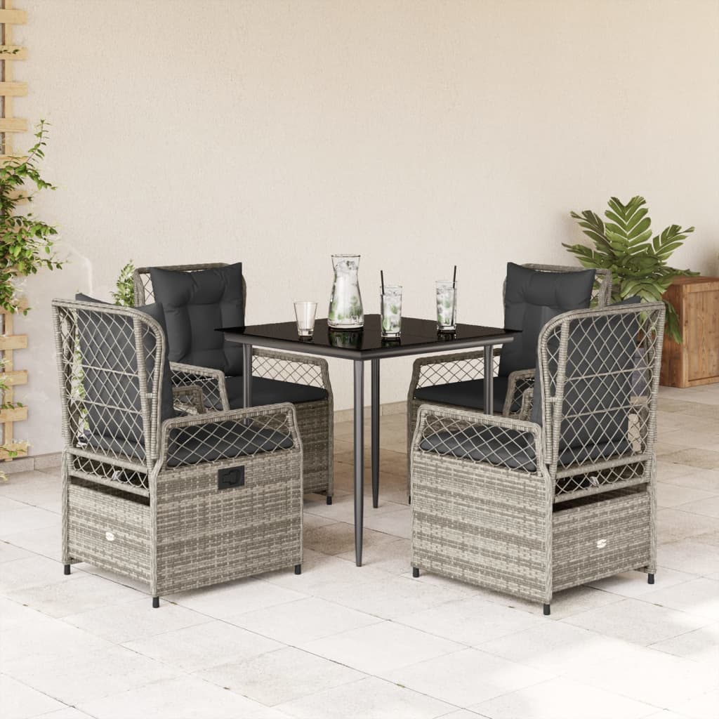 3-tlg. Garten-Essgruppe mit Kissen Schwarz Poly Rattan