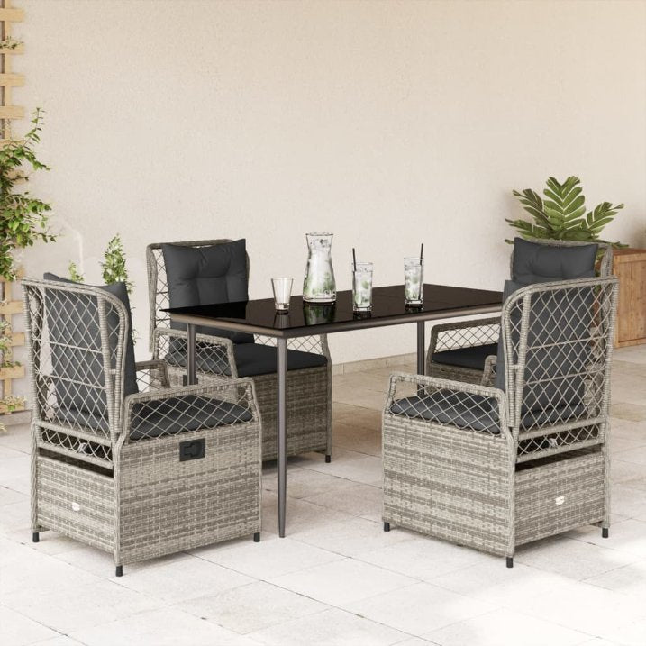 3-tlg. Garten-Essgruppe mit Kissen Schwarz Poly Rattan
