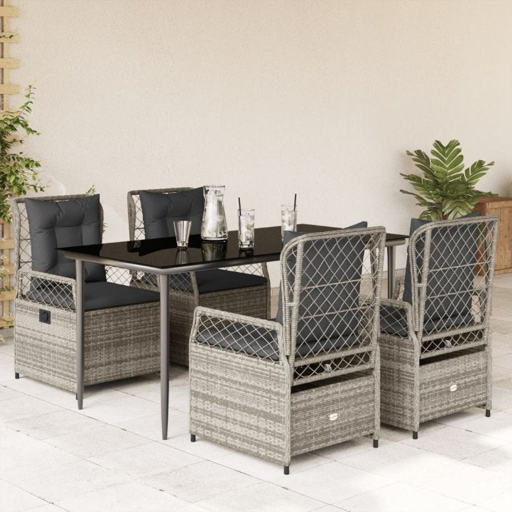 3-tlg. Garten-Essgruppe mit Kissen Schwarz Poly Rattan