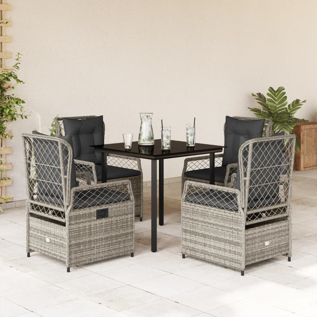 3-tlg. Garten-Essgruppe mit Kissen Schwarz Poly Rattan