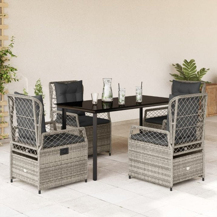 3-tlg. Garten-Essgruppe mit Kissen Schwarz Poly Rattan
