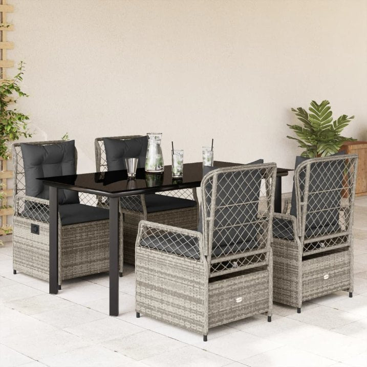 3-tlg. Garten-Essgruppe mit Kissen Schwarz Poly Rattan
