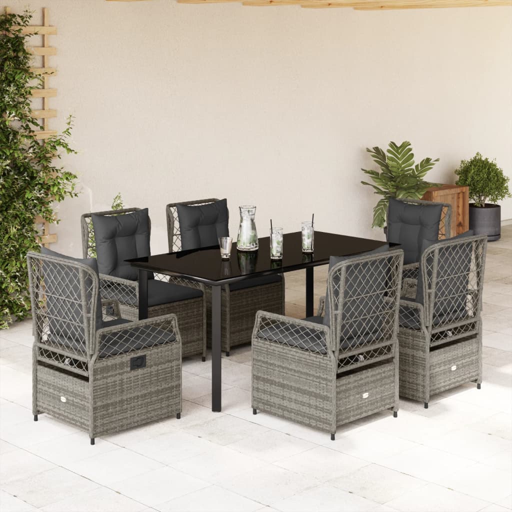 3-tlg. Garten-Essgruppe mit Kissen Schwarz Poly Rattan