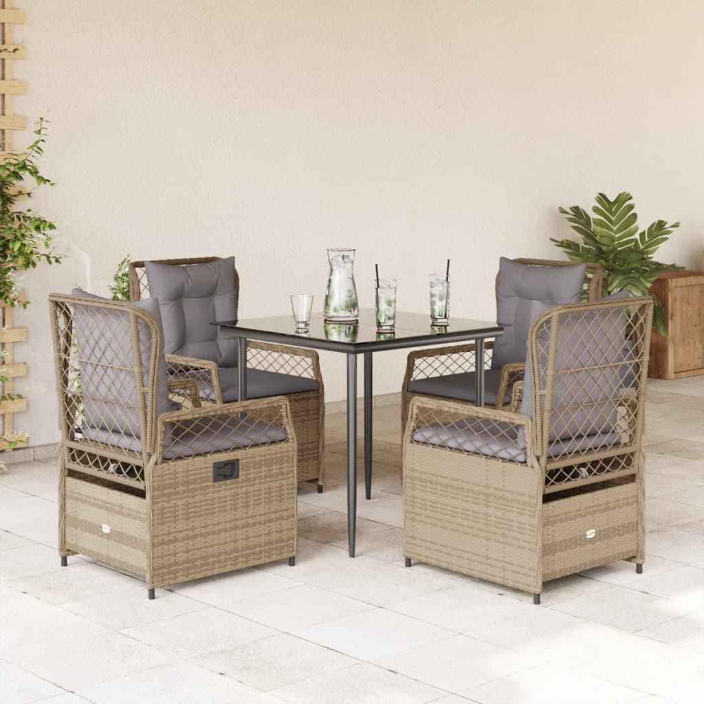 3-tlg. Garten-Essgruppe mit Kissen Schwarz Poly Rattan