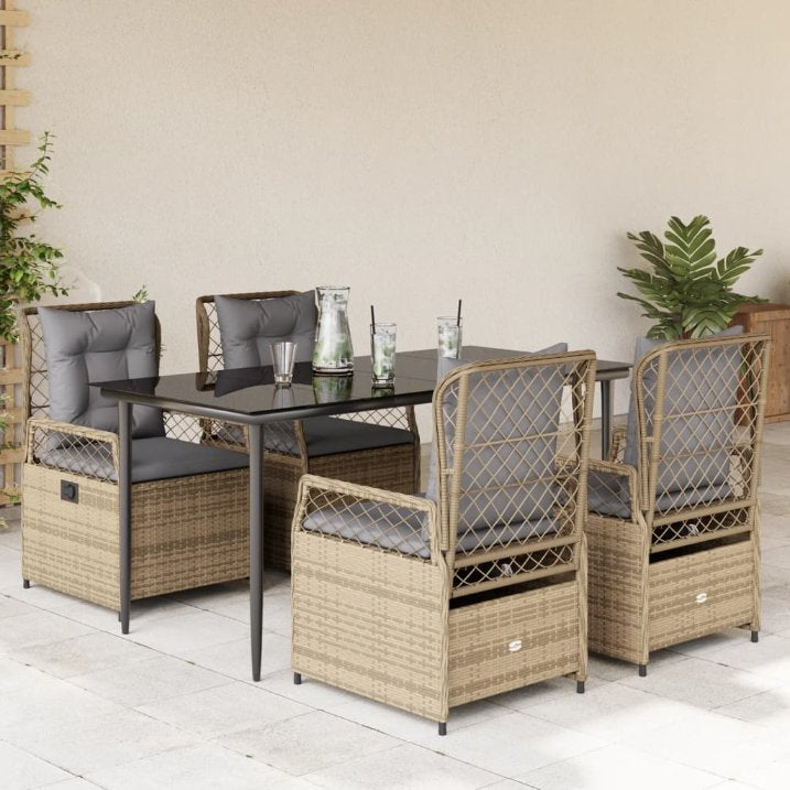 3-tlg. Garten-Essgruppe mit Kissen Schwarz Poly Rattan