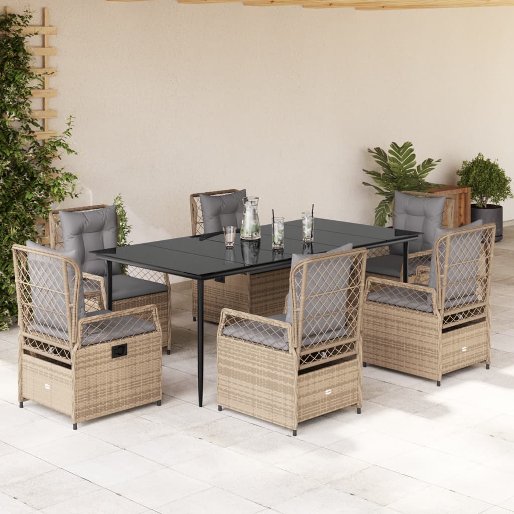 3-tlg. Garten-Essgruppe mit Kissen Schwarz Poly Rattan