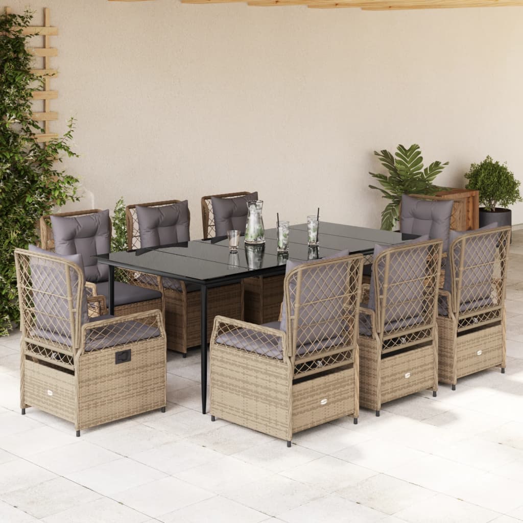 3-tlg. Garten-Essgruppe mit Kissen Schwarz Poly Rattan