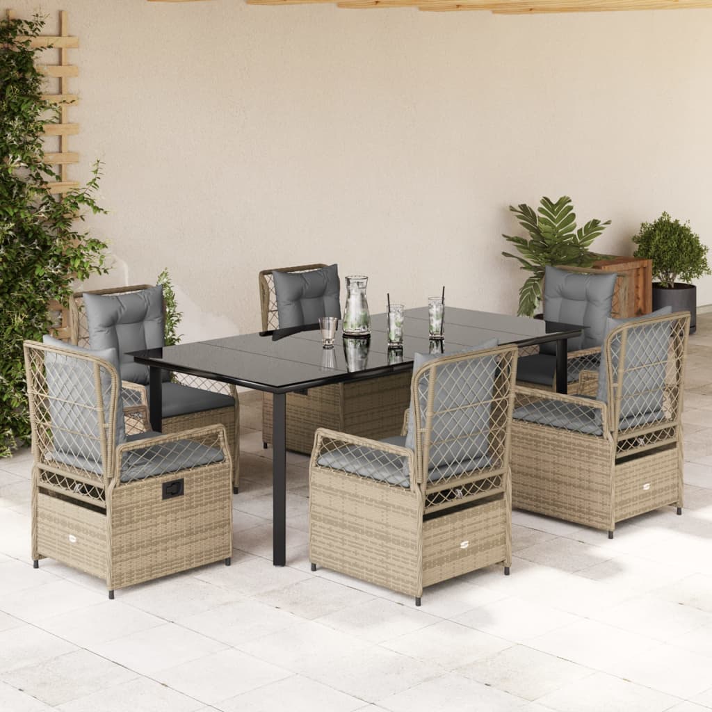 3-tlg. Garten-Essgruppe mit Kissen Schwarz Poly Rattan