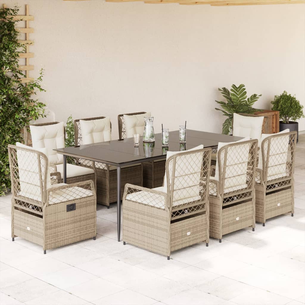 3-tlg. Garten-Essgruppe mit Kissen Schwarz Poly Rattan