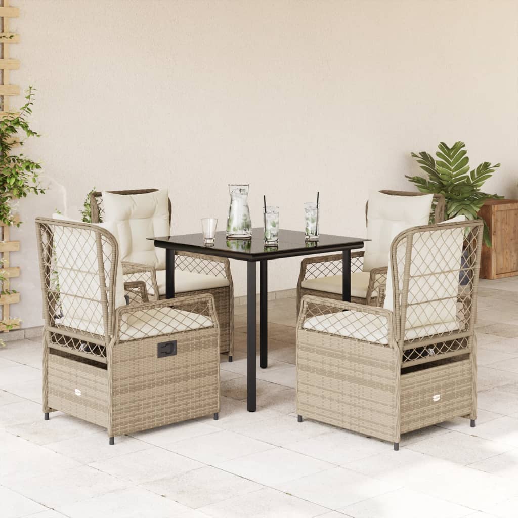 3-tlg. Garten-Essgruppe mit Kissen Schwarz Poly Rattan