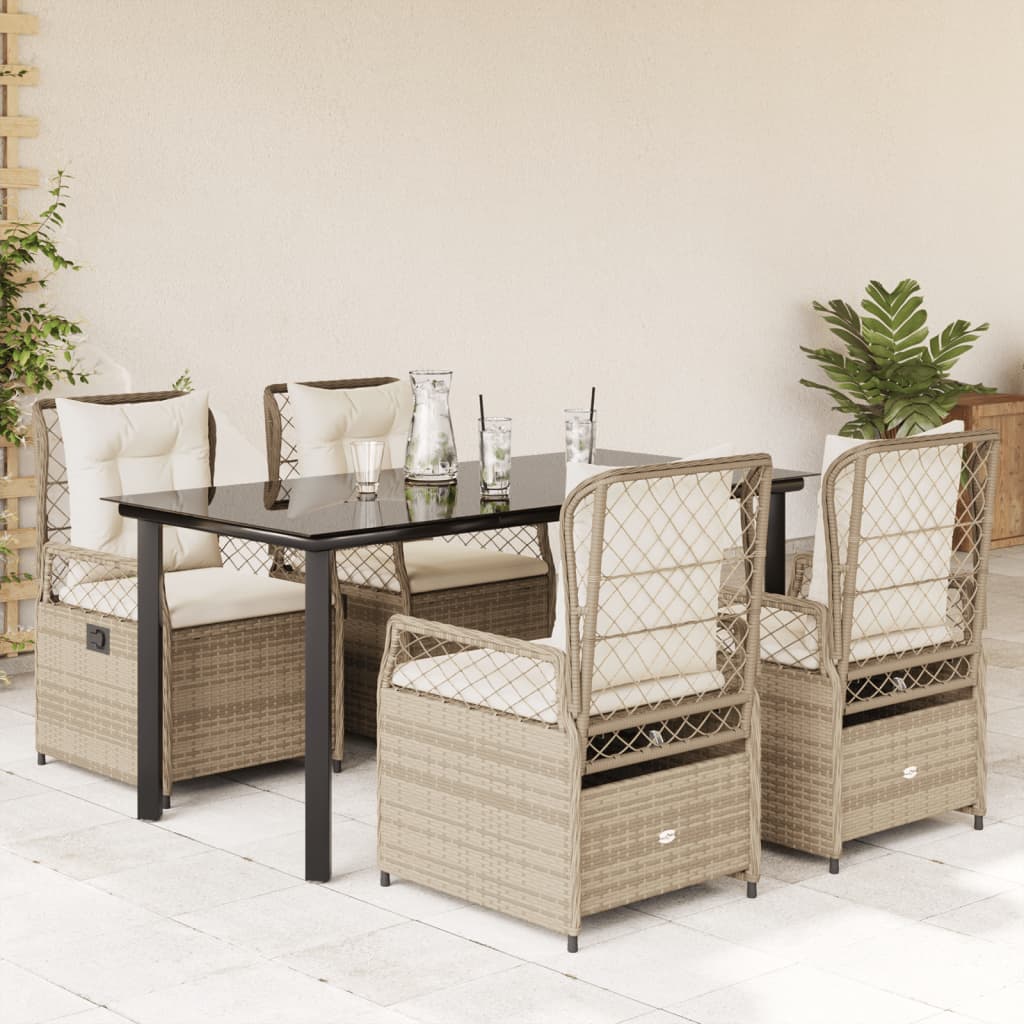 3-tlg. Garten-Essgruppe mit Kissen Schwarz Poly Rattan