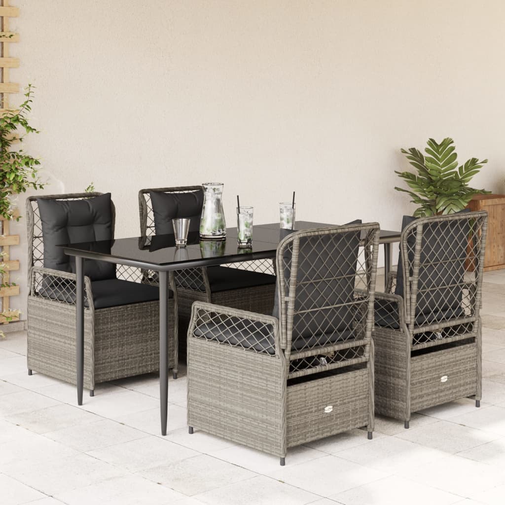 3-tlg. Garten-Essgruppe mit Kissen Schwarz Poly Rattan