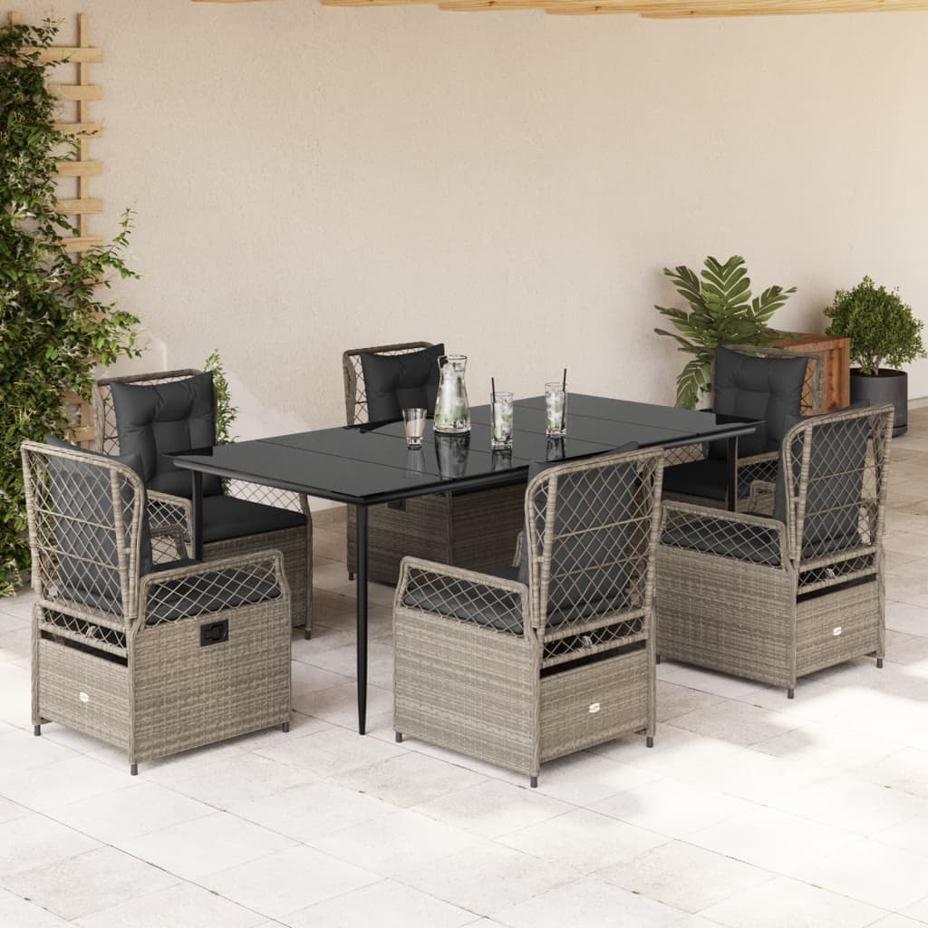 3-tlg. Garten-Essgruppe mit Kissen Schwarz Poly Rattan