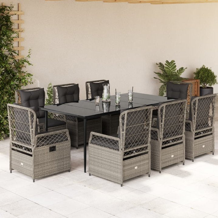 3-tlg. Garten-Essgruppe mit Kissen Schwarz Poly Rattan