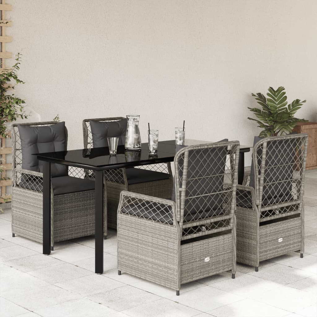 3-tlg. Garten-Essgruppe mit Kissen Schwarz Poly Rattan