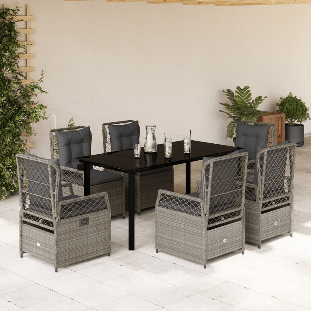 3-tlg. Garten-Essgruppe mit Kissen Schwarz Poly Rattan