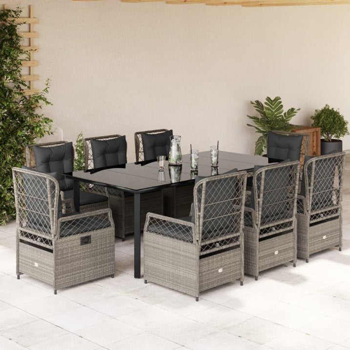 3-tlg. Garten-Essgruppe mit Kissen Schwarz Poly Rattan