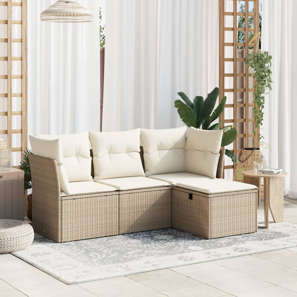 4-tlg. Garten-Sofagarnitur mit Kissen Schwarz Poly Rattan