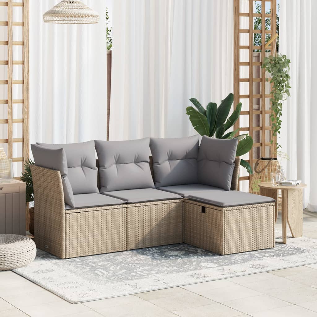 4-tlg. Garten-Sofagarnitur mit Kissen Schwarz Poly Rattan