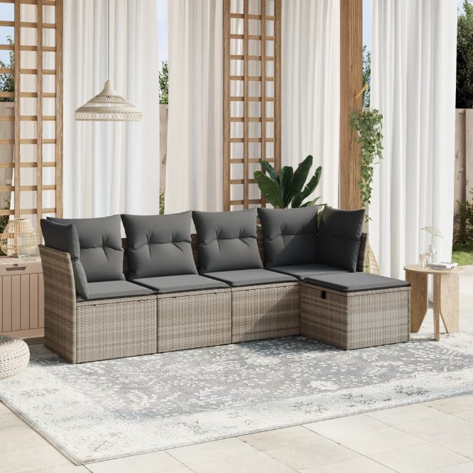 5-tlg. Garten-Sofagarnitur mit Kissen Schwarz Poly Rattan