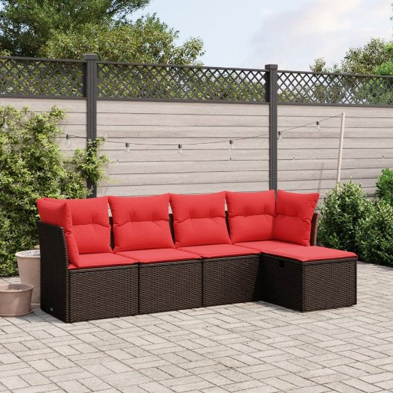 5-tlg. Garten-Sofagarnitur mit Kissen Grau Poly Rattan