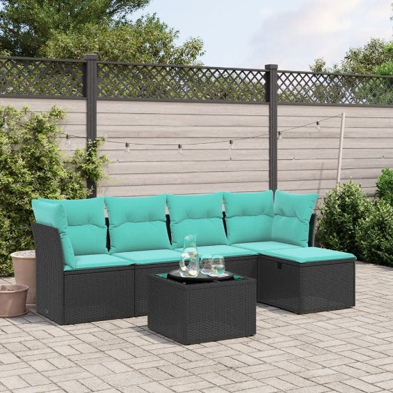 5-tlg. Garten-Sofagarnitur mit Kissen Grau Poly Rattan