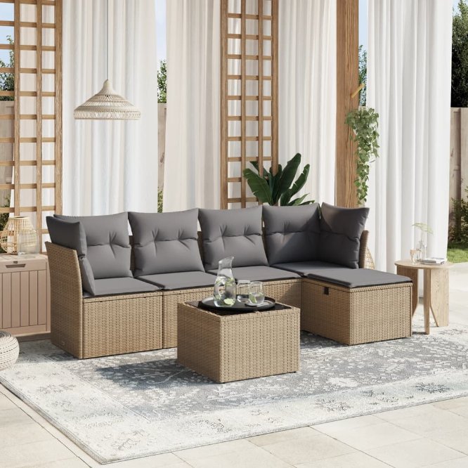5-tlg. Garten-Sofagarnitur mit Kissen Schwarz Poly Rattan