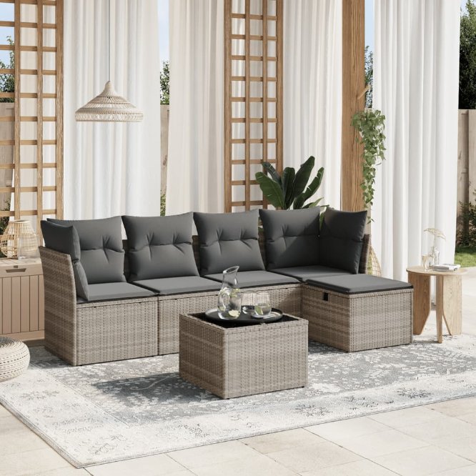 5-tlg. Garten-Sofagarnitur mit Kissen Schwarz Poly Rattan